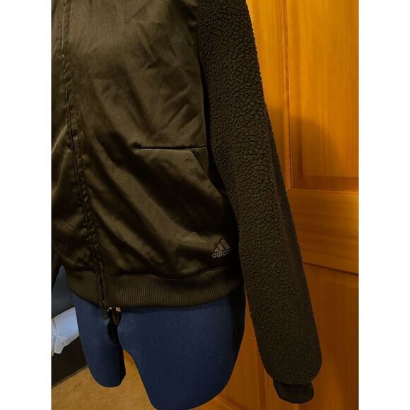 Adidas Bomber Jacket Mixed Material Womens Small Black - Picture 4 of 12